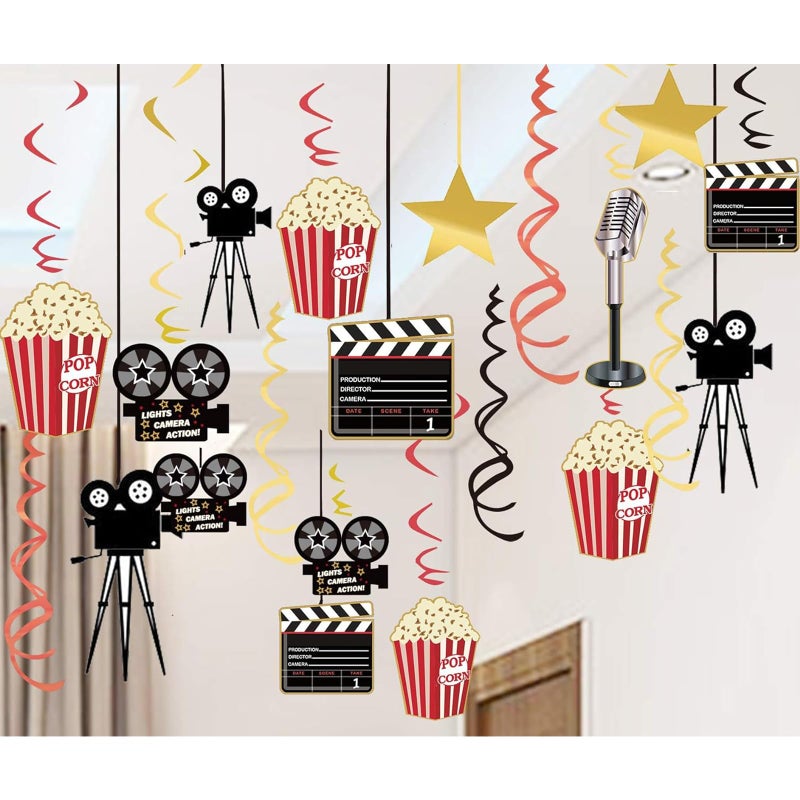 JOLLYSTYLE 36Ct Movie Night Party Decorations Hanging Swirls - Movie Theater Themed Bridal Shower/Birthday Party Supplies Film Backdrop - Image 5